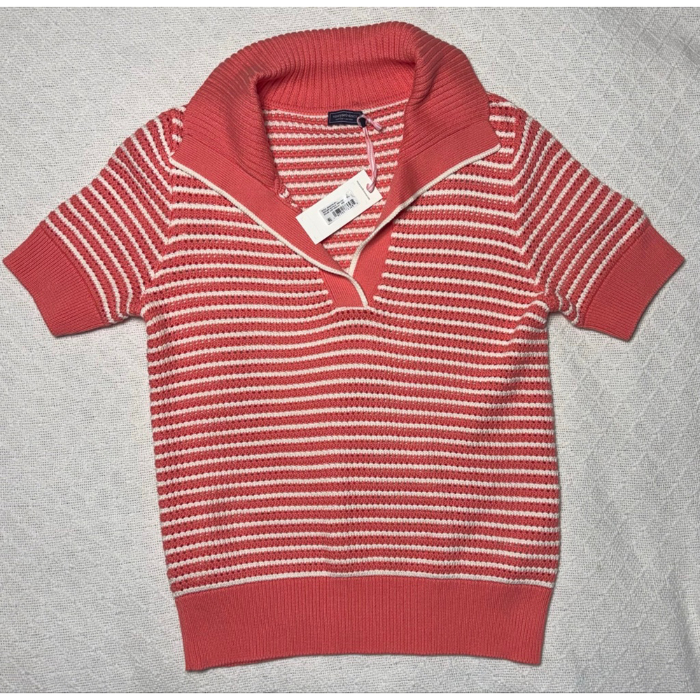 Vineyard Vines "Just Peachy" Coral Knit Short Sleeve Preppy Sweater Sz L - Picture 4 of 8